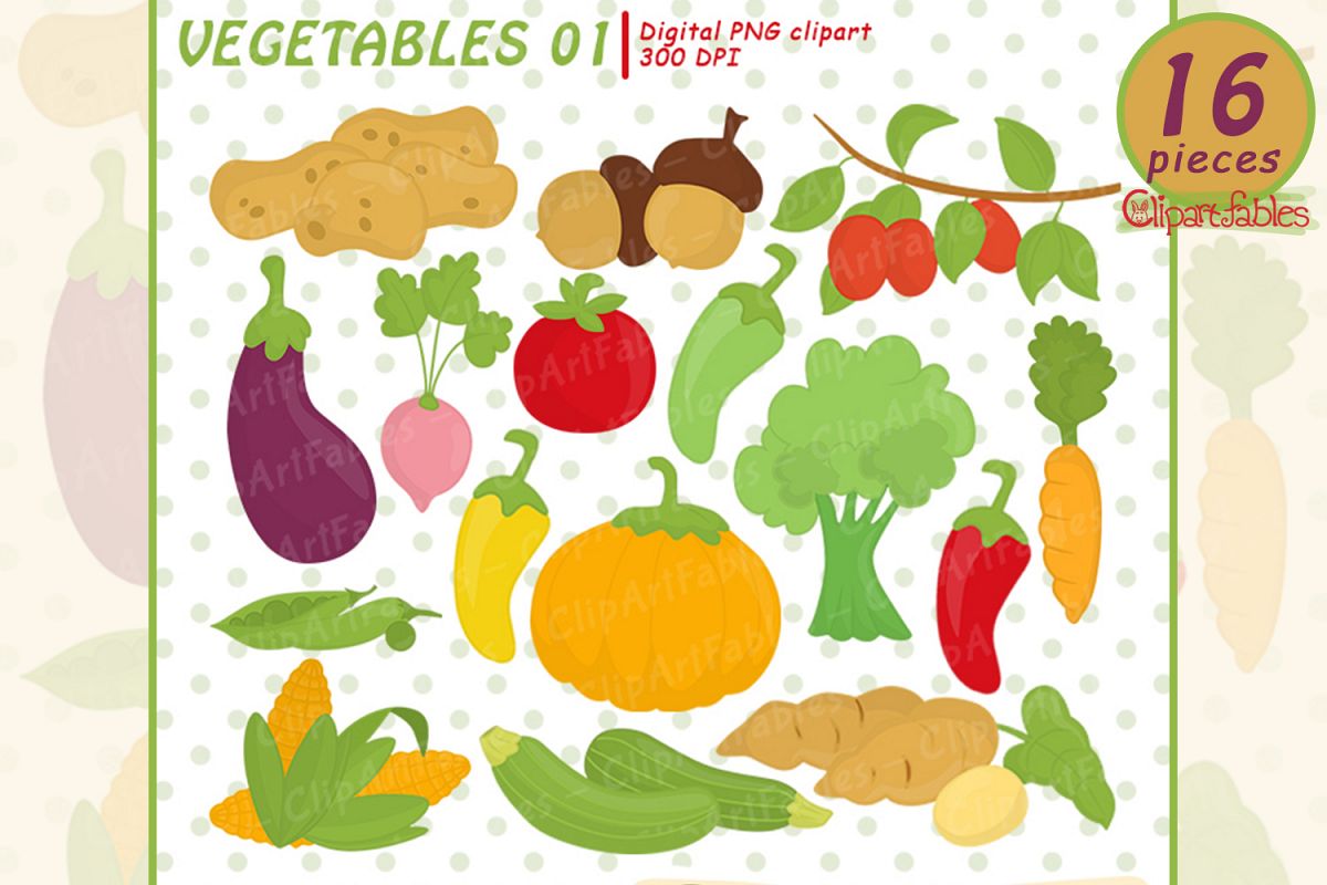 Cute Vegetables clipart - instant download, digital clipart example image 1