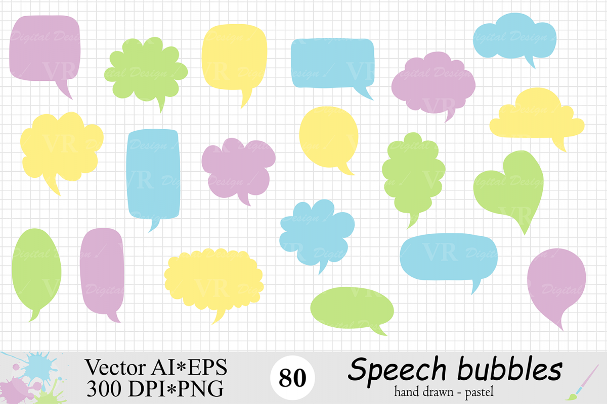 Speech Bubbles Clipart / Chat Bubbles / Hand drawn Text bubbles / Pastel Word Bubbles - Vector example image 1