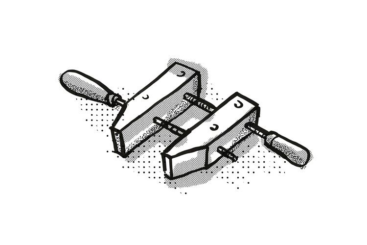 wooden screw clamp Woodworking Hand Tool Cartoon Retro Drawi example image 1