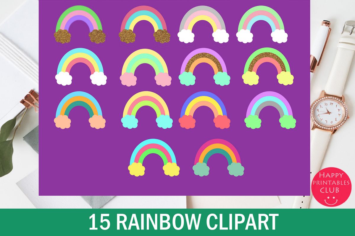 15 Colorful Rainbow Clipart example image 1