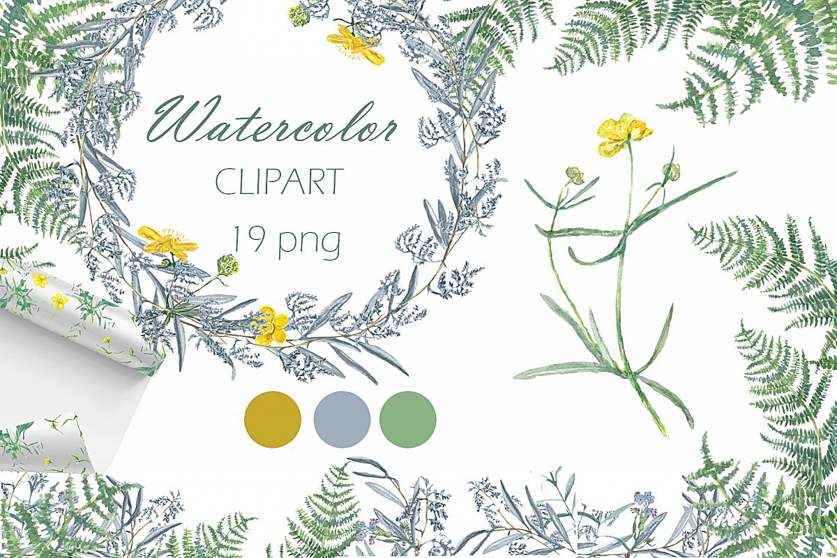 Watercolor grass and wildflowers example image 1