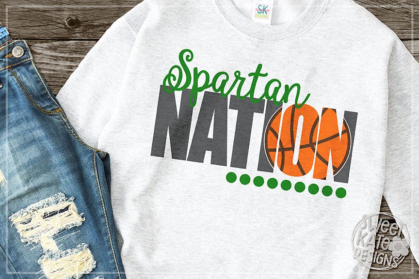 Spartan Nation with Knockout Basketball SVG DXF EPS PNG JPG example image 1