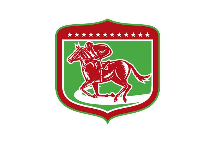 Jockey Horse Racing Side Shield Woodcut example image 1