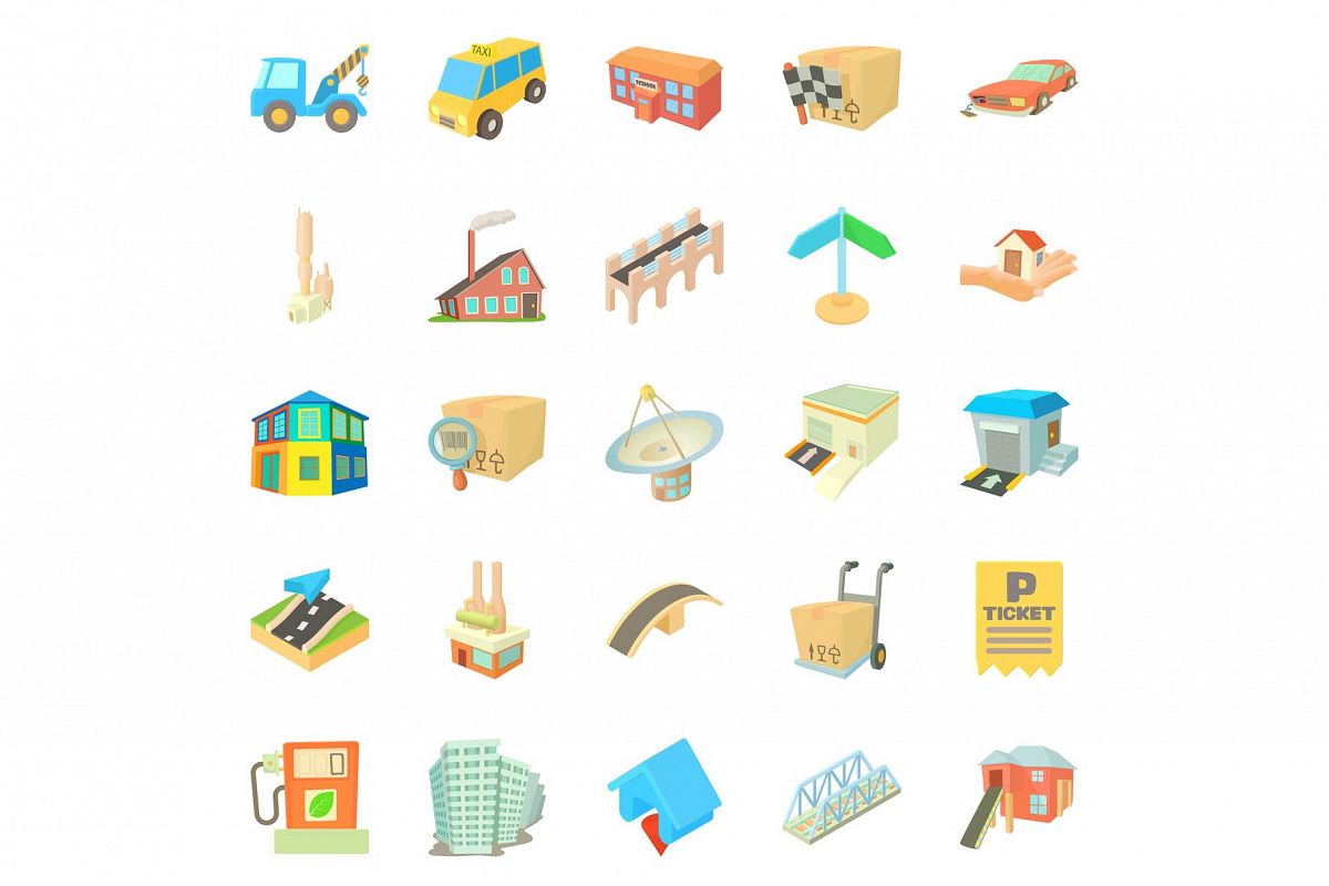 Urban elements icons set, cartoon style example image 1