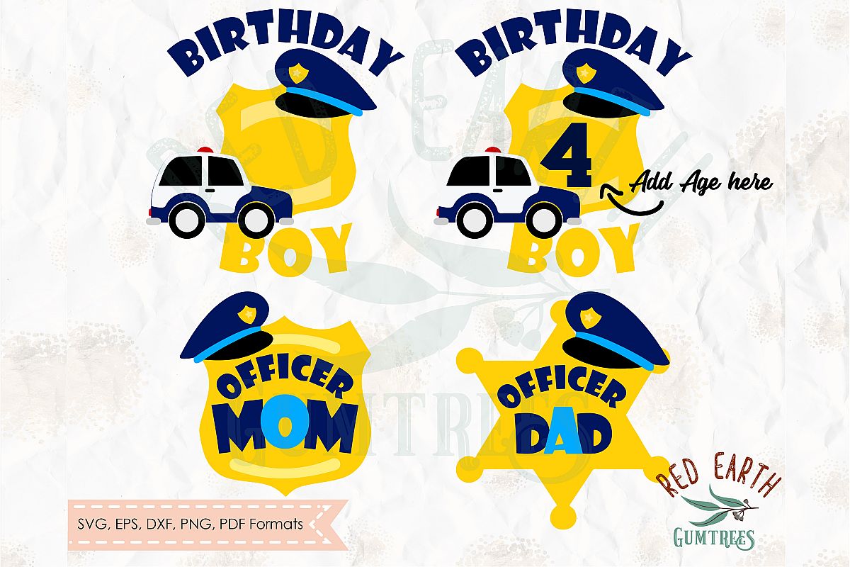 Policeman birthday theme, police officer in SVG,DXF,PNG,EPS example image 1
