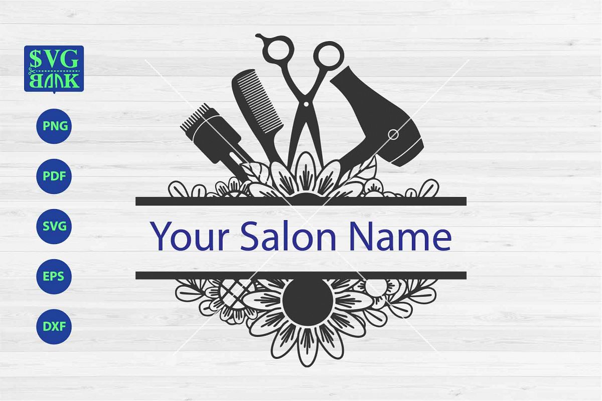Hair salon split monogram svg, hair salon tools svg dxf