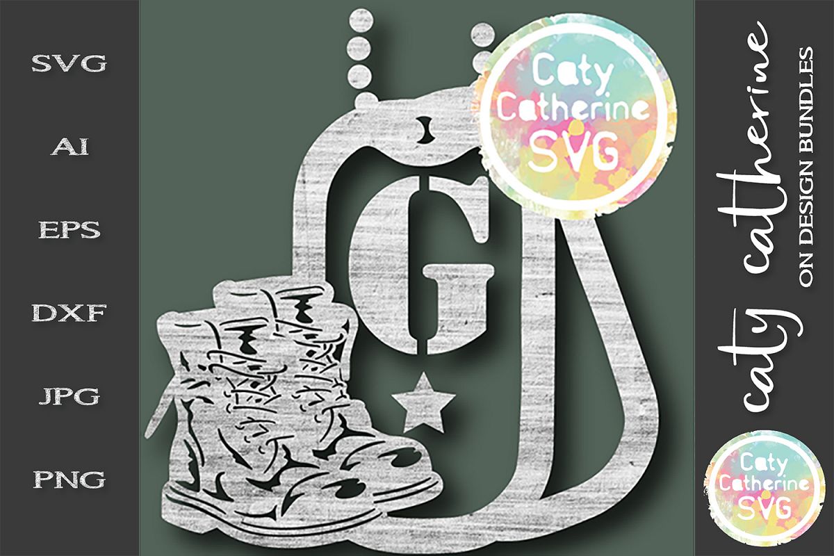 Letter G Military Dog Tags And Boots Monogram SVG Cut File example image 1