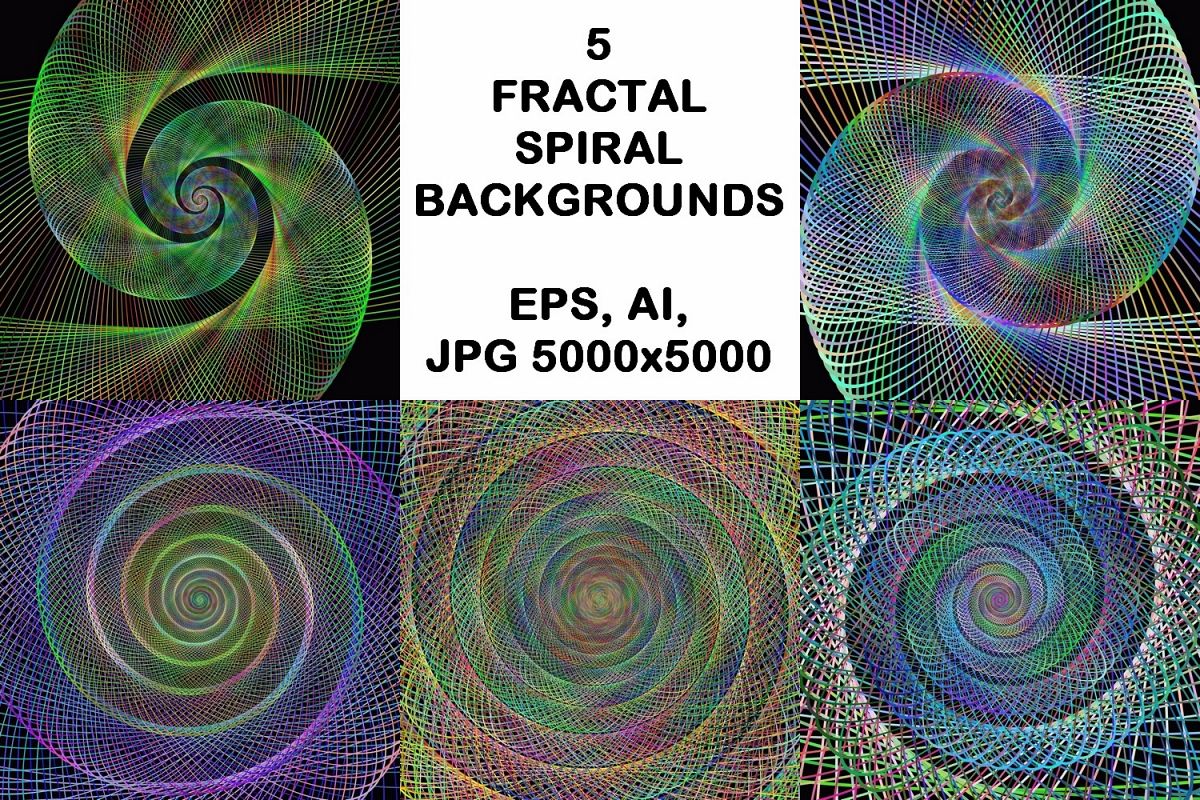 5 fractal spiral design backgrounds (AI, EPS, JPG 5000x5000) example image 1