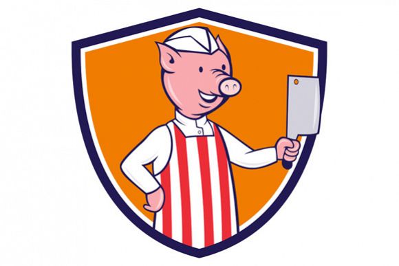 Butcher Pig Holding Meat Cleaver Crest Cartoon example image 1