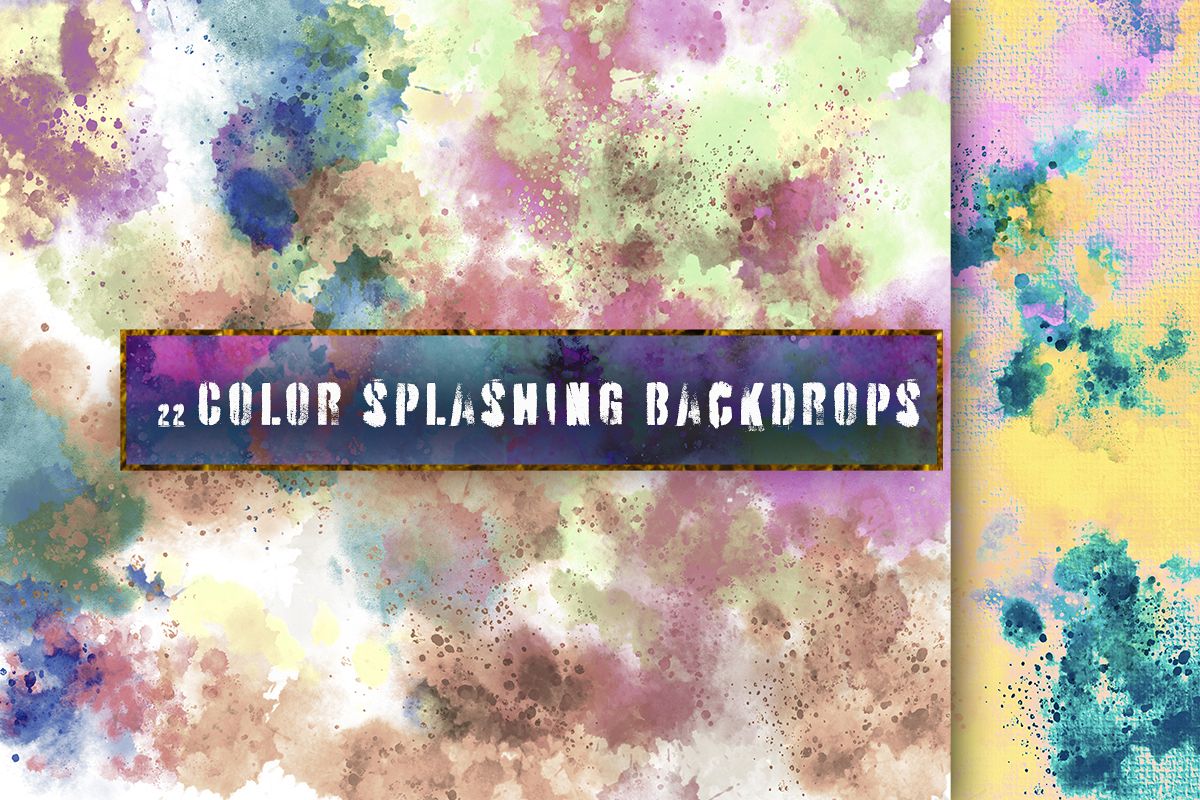 22 Colorful backgrounds. Watercolor splatter on canvas paper example image 1