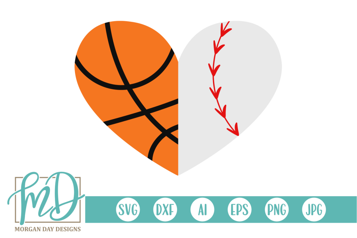 Basketball Baseball Heart SVG, DXF, AI, EPS, PNG, JPEG example image 1