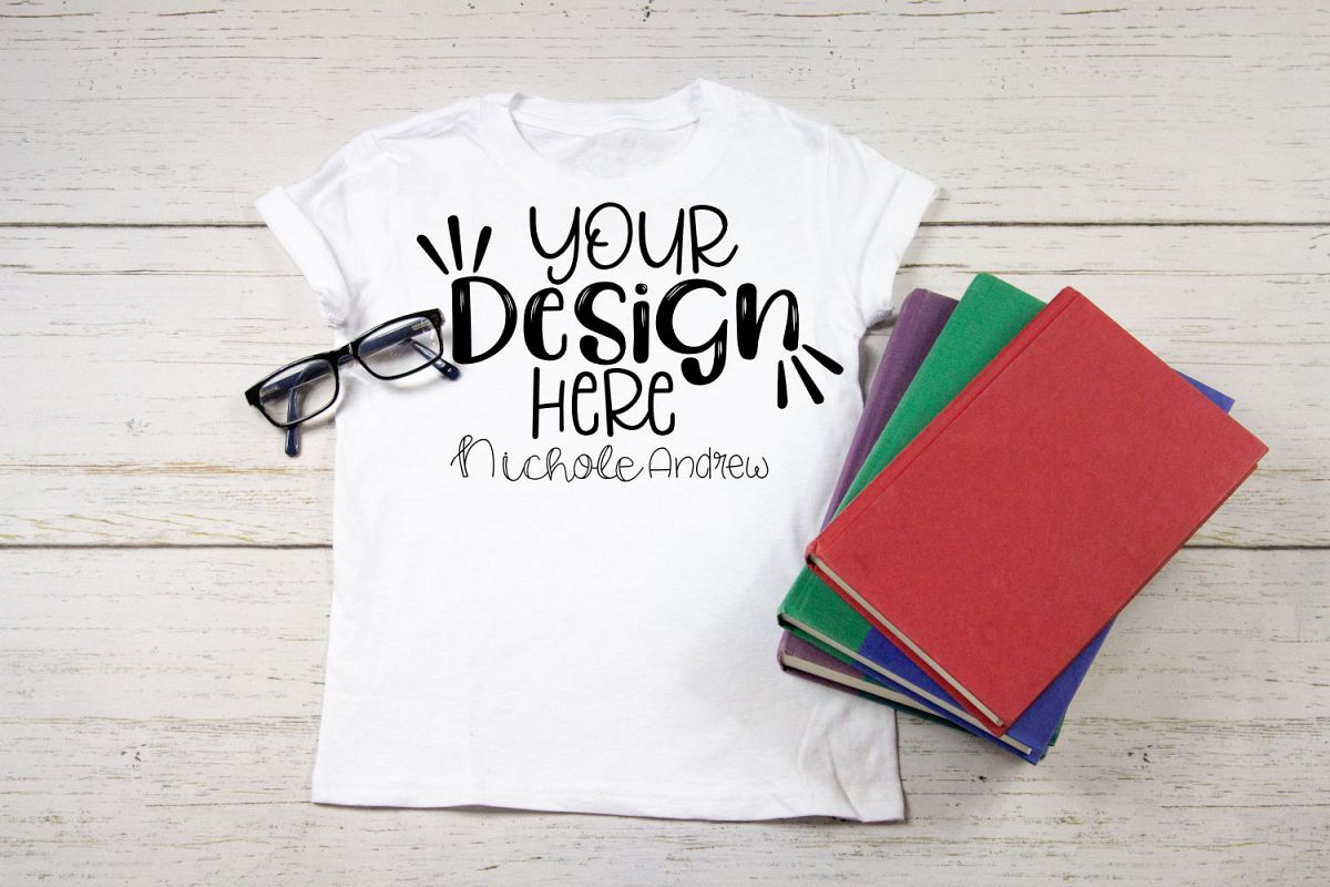 Child T-Shirt with Books - Mock Up example image 1