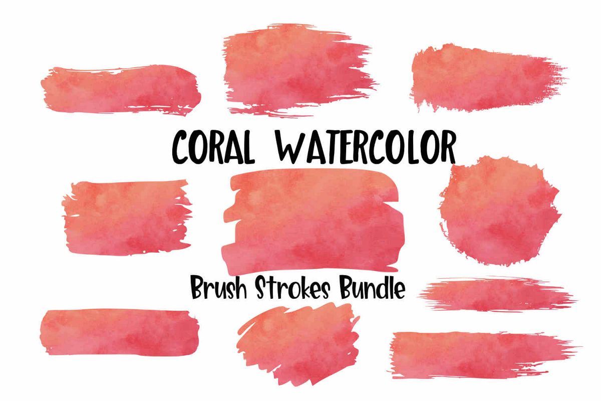 Coral Watercolor Brush Strokes Background Bundle Png