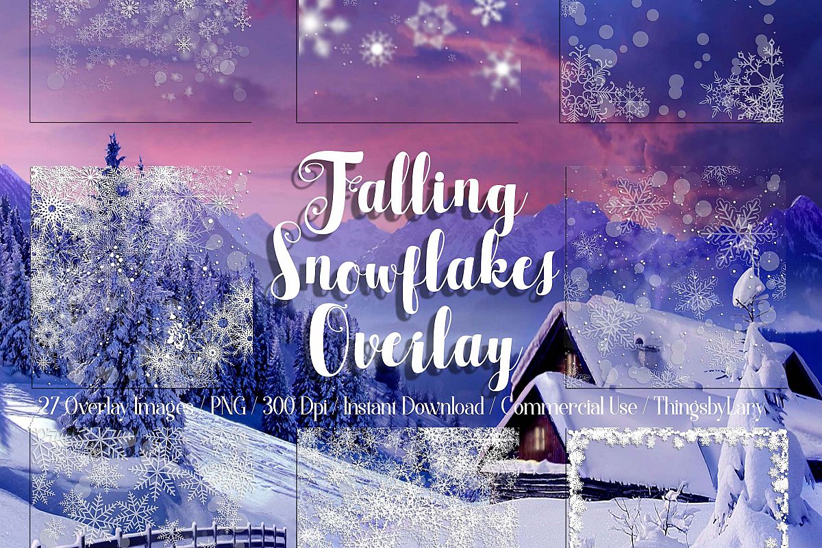 27 Falling Snowflakes Overlay Digital Images PNG Transparent example image 1