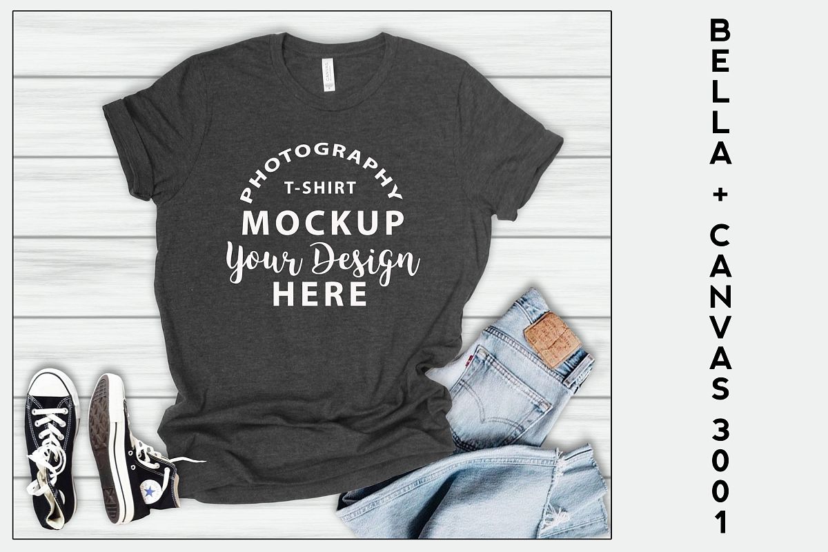 ella Canvas 3001 T-shirt mock-up, color Deep Heather example image 1