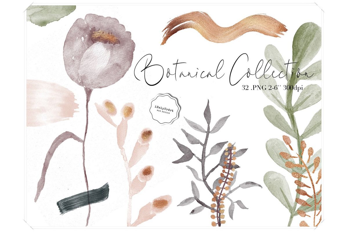 Watercolor and Copper Botanical Cip Art example image 1