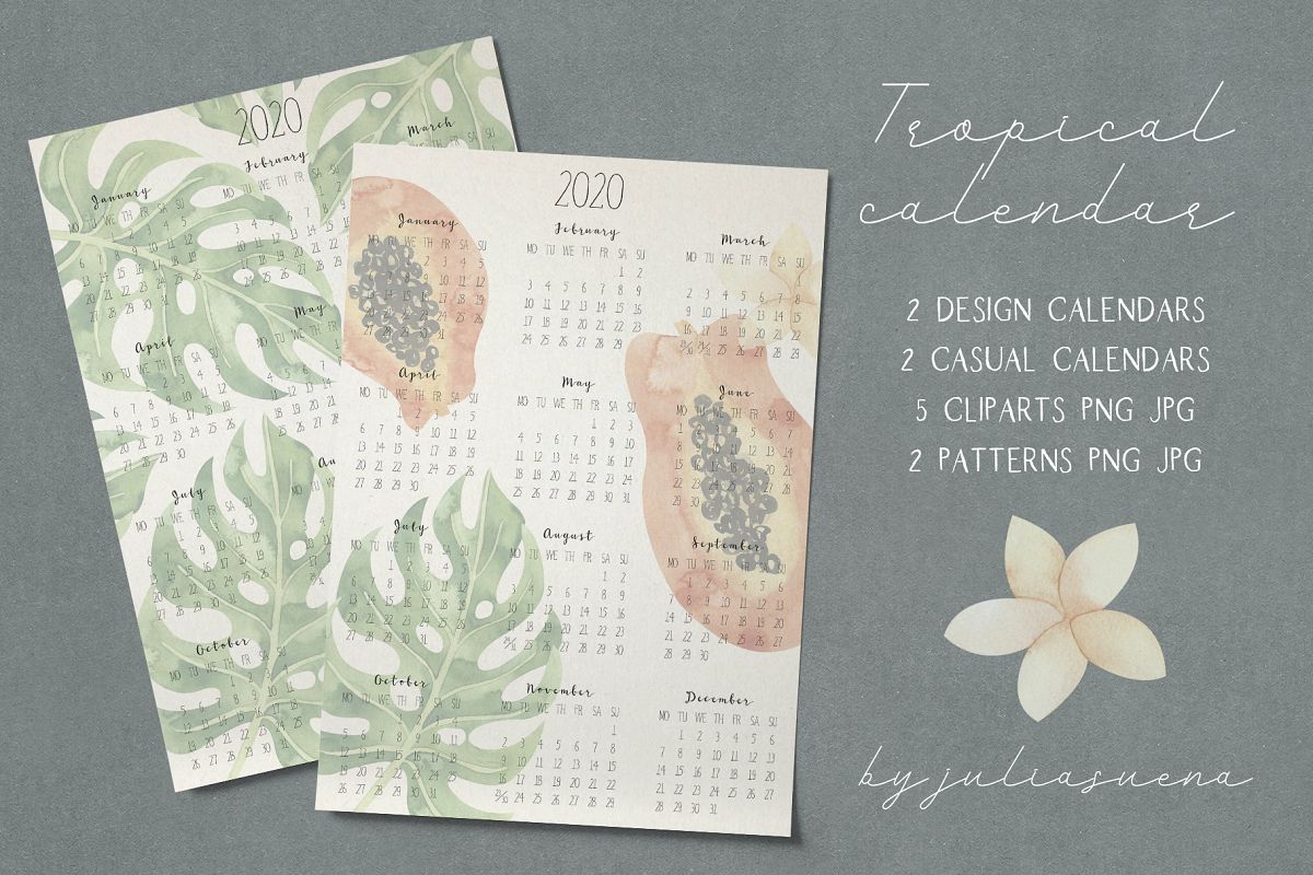 Printable tropical calendar 2020 example image 1