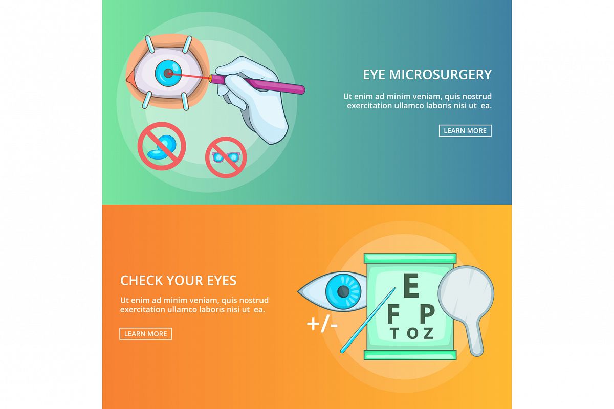 Eye microsurgery banner set template, cartoon style example image 1