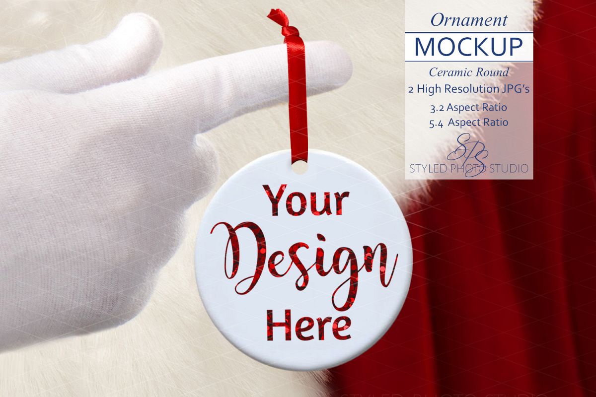 Round Christmas Ornament Mockup w/ Santa 3.2 / 5.4 A Ratio example image 1
