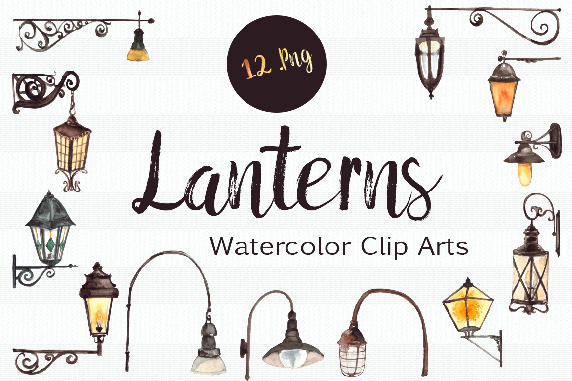 Watercolor Lanterns Clip Art Set example image 1