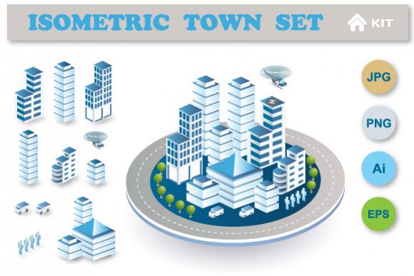 Town vector set example image 1