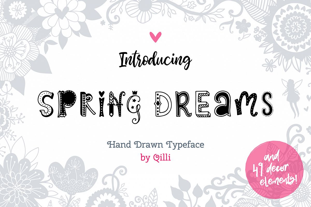 Spring Dreams Typeface with Clipart example image 1