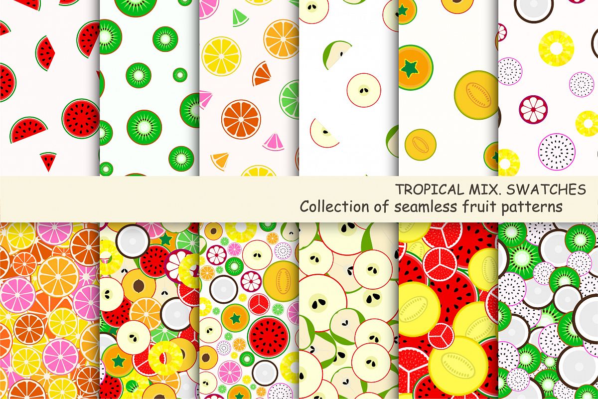 Fruit seamless patterns. Swatches. example image 1