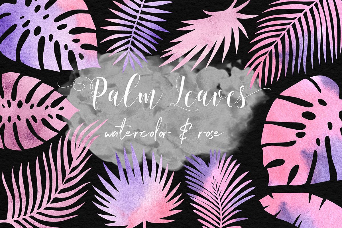 Rose Watercolor & Foil Palm Leaves example image 1