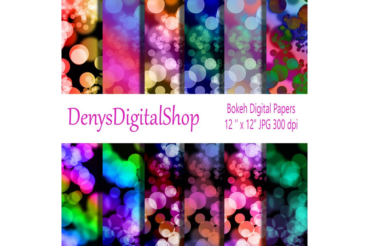 Bokeh Digital Scrapbooking Papers 12x12 inches example image 1