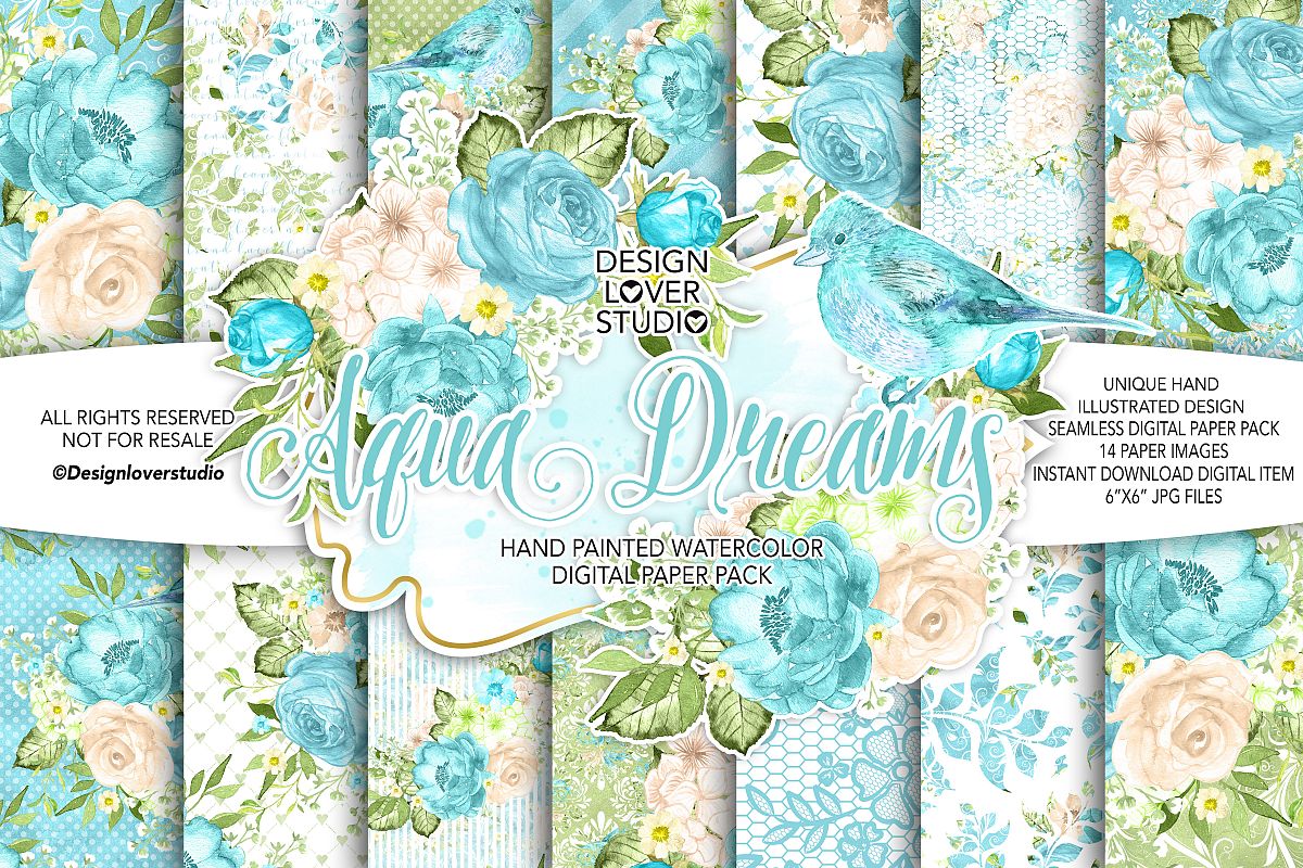 Watercolor AQUA DREAMS DP pack example image 1