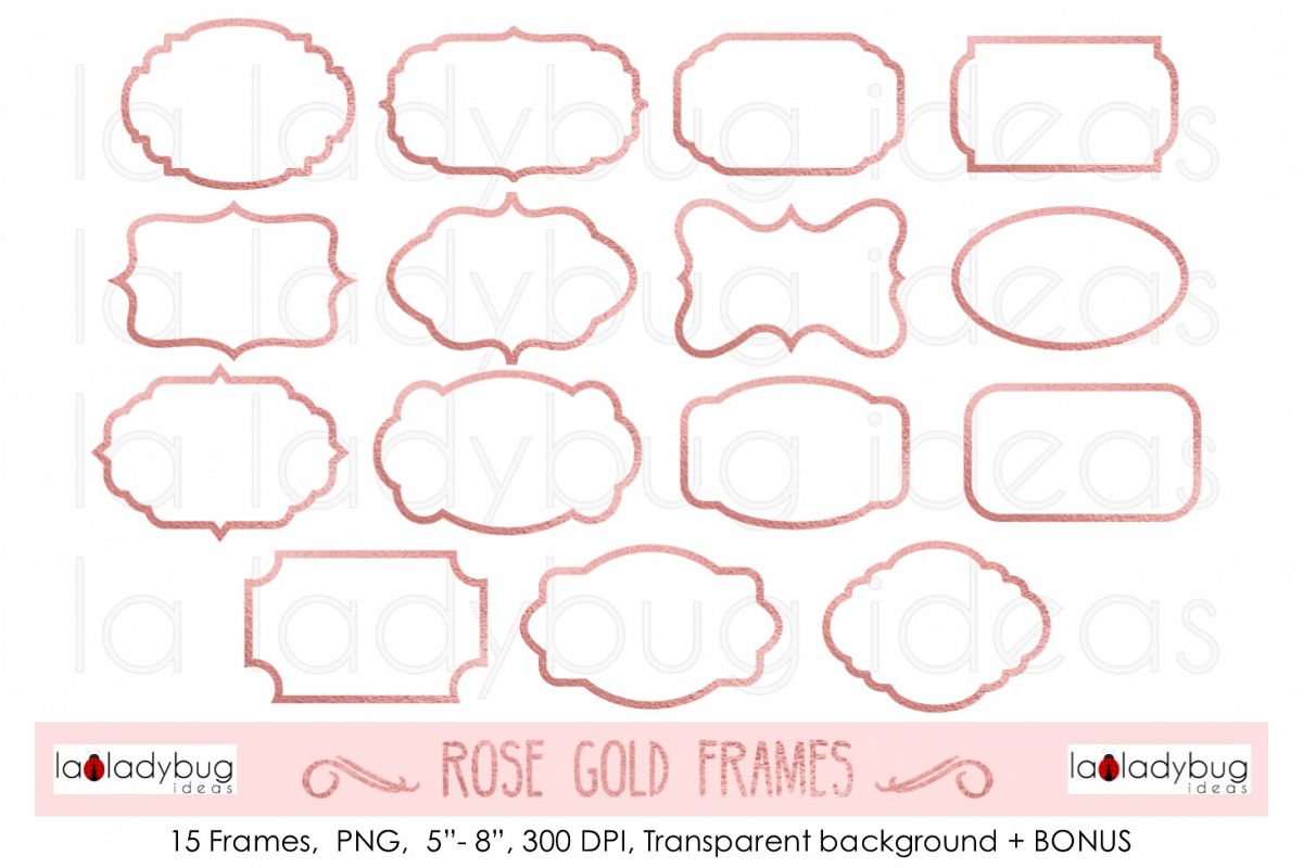 Rose gold frames. Clip art. Rose gold foil frames. example image 1