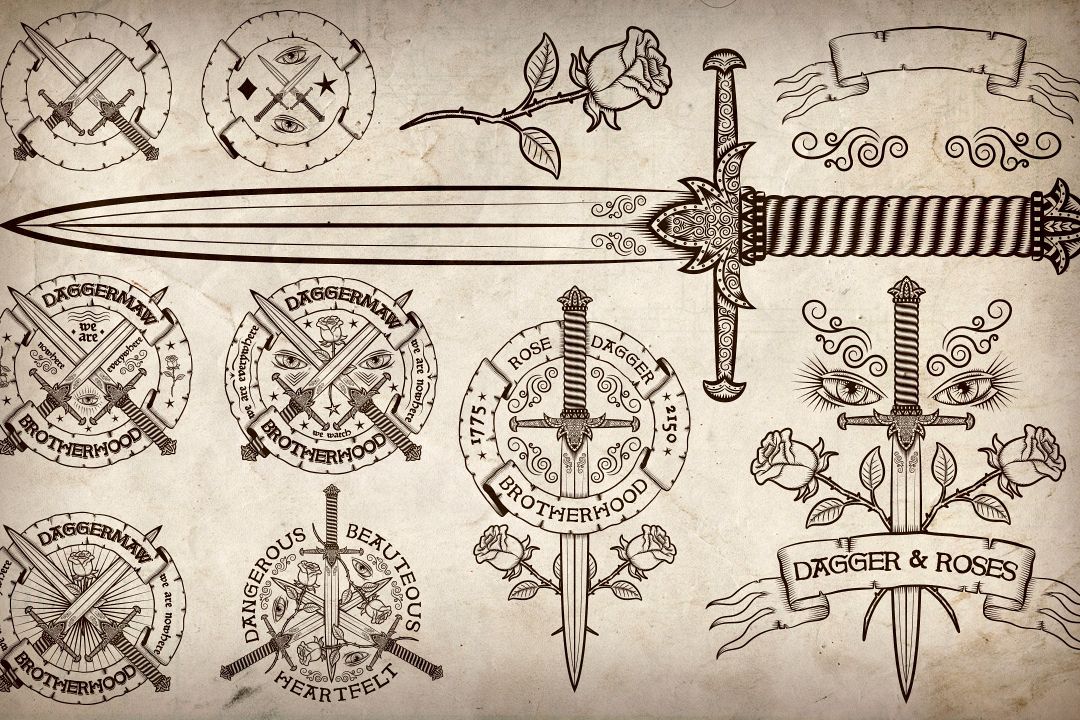 Dagger and Rose vintage logos example image 1