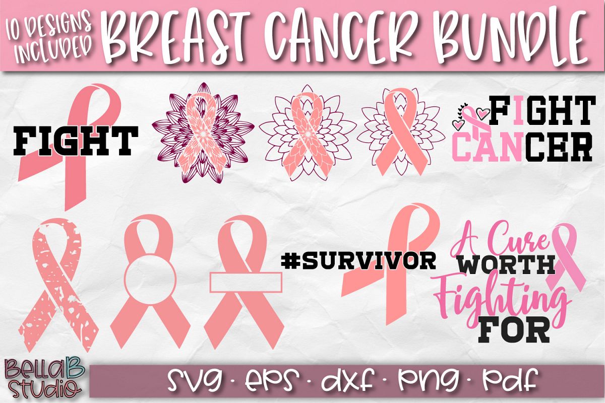 Breast Cancer SVG Bundle, Pink Ribbon Cut Files, BCA SVG example image 1