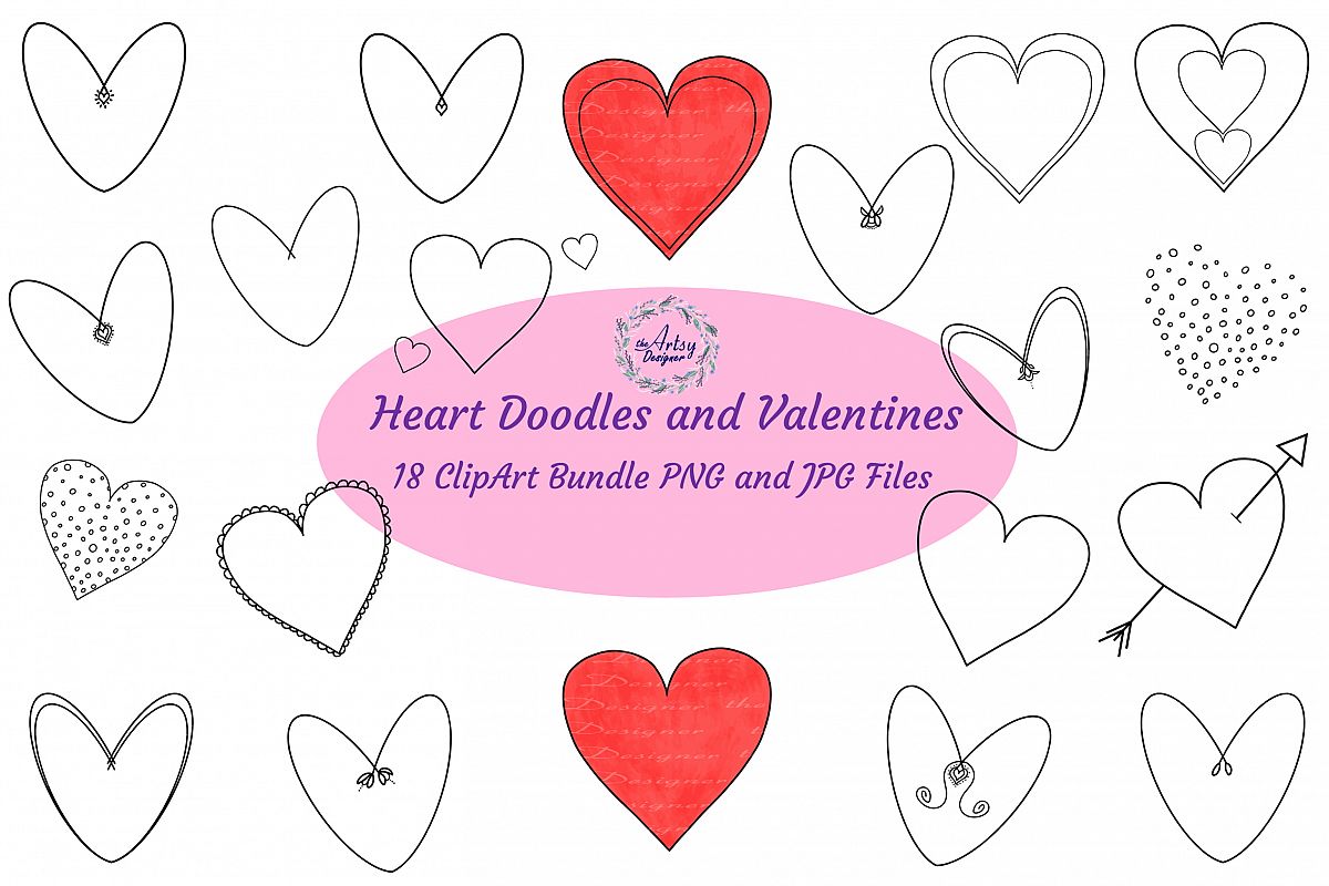 Download Valentine Heart Doodles Clipart Bundle Valentines Day Love