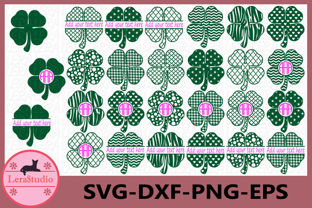 Clover Svg, Monogram4 Leaf Clover Svg, Shamrock Clover svg example image 1