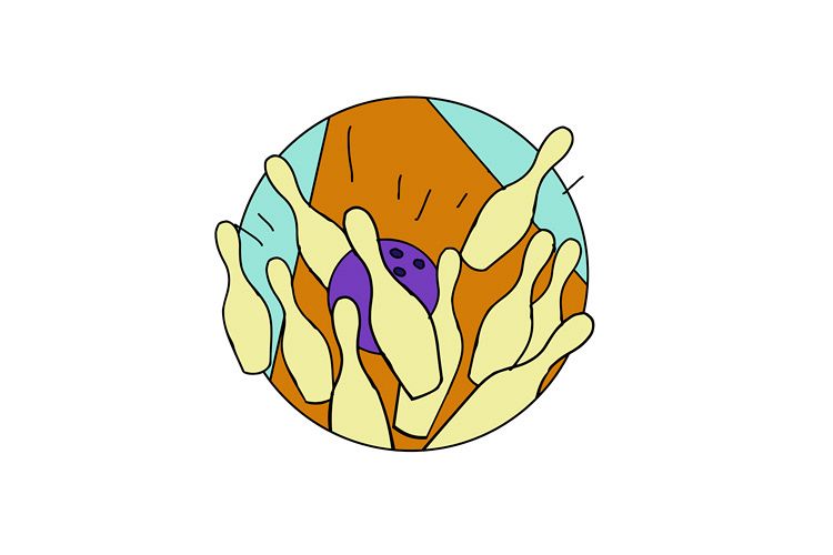Ten Pin Bowling Strike Drawing example image 1