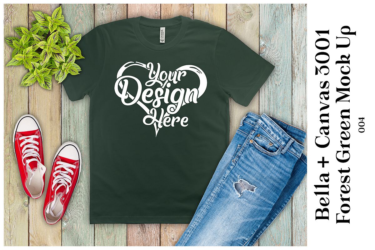 T Shirt Mockup Forest Green | 3001 Bella Canvas Mock Up (314124) | Mock