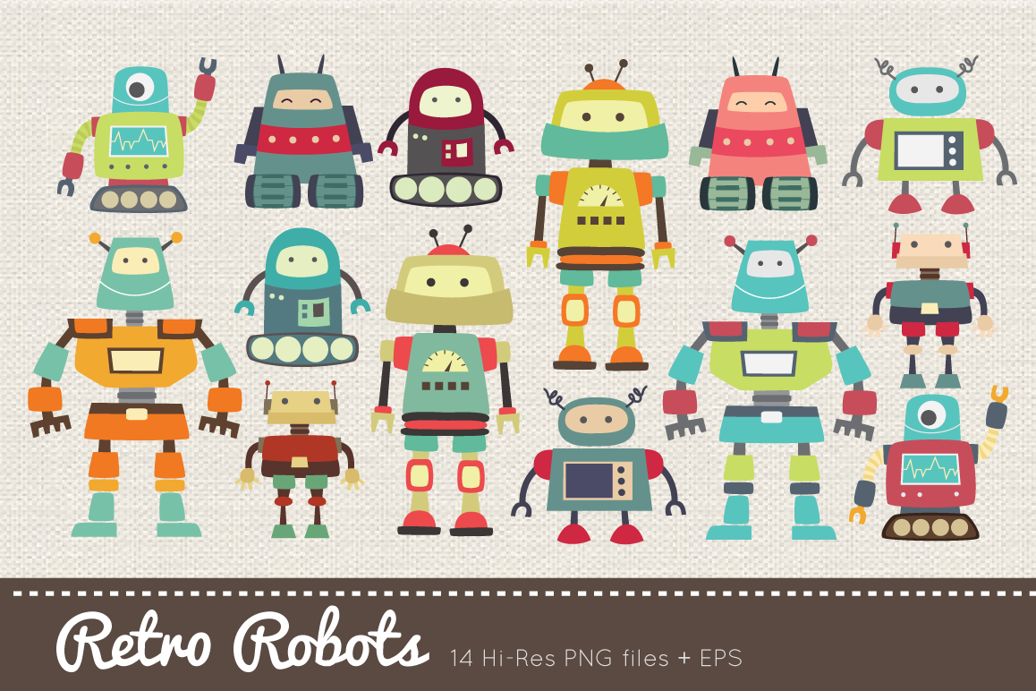 Retro Robots Clipart example image 1