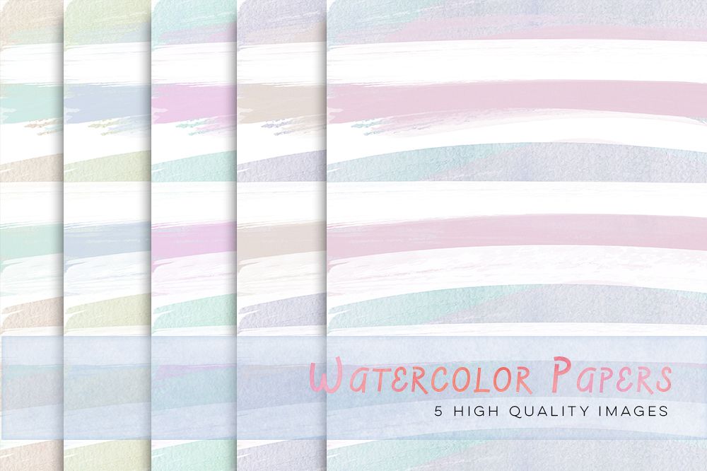 Pastel Watercolour Stripes Digital Papers, Pastel Digital Papers, Pastel Stripes, Stripes paper for commercial use, Watercolor digital paper example image 1