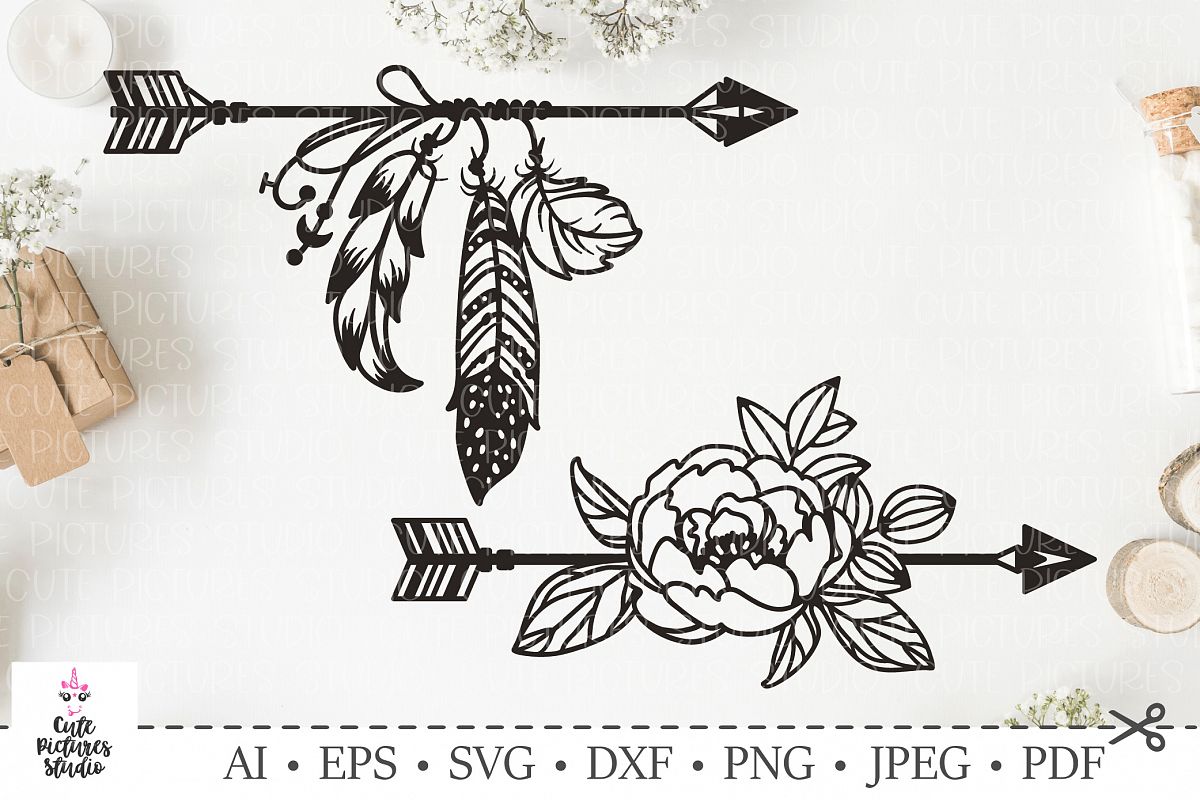 Download Set of arrows with feathers, flowers.SVG bundle. Boho style.