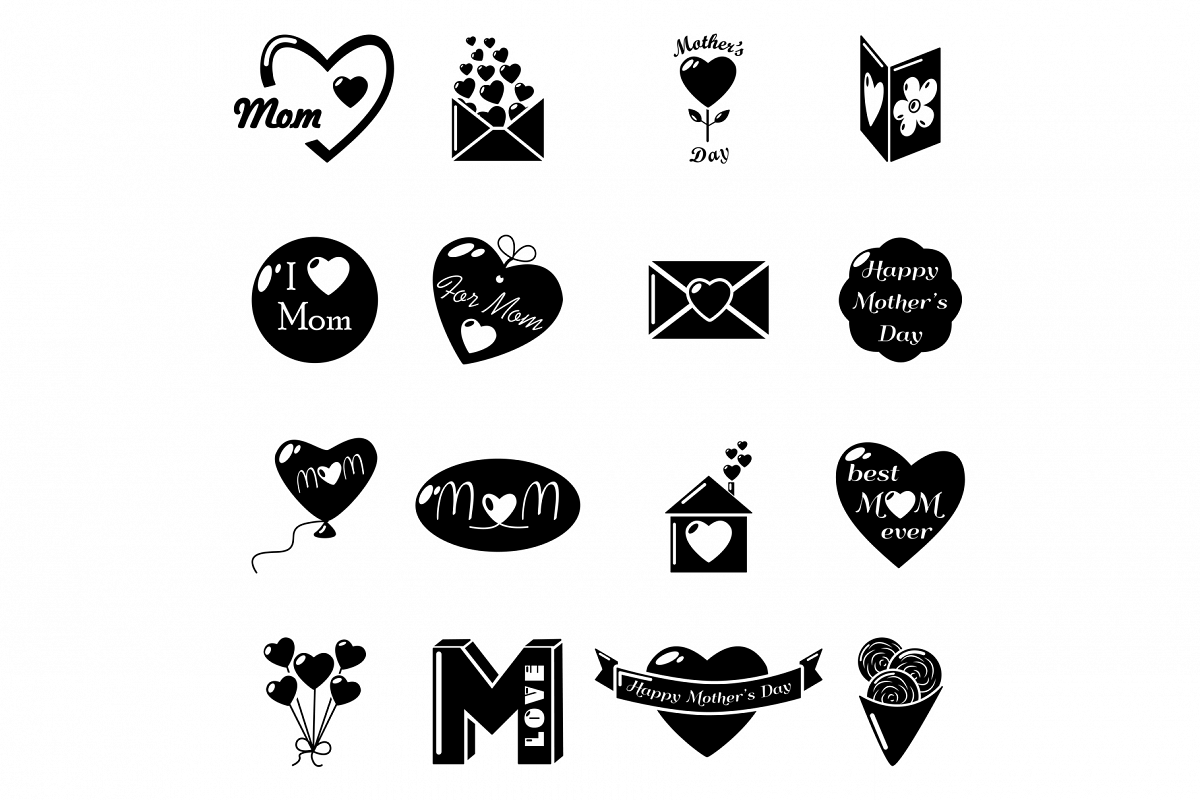 Mother Day icons set, simple style example image 1