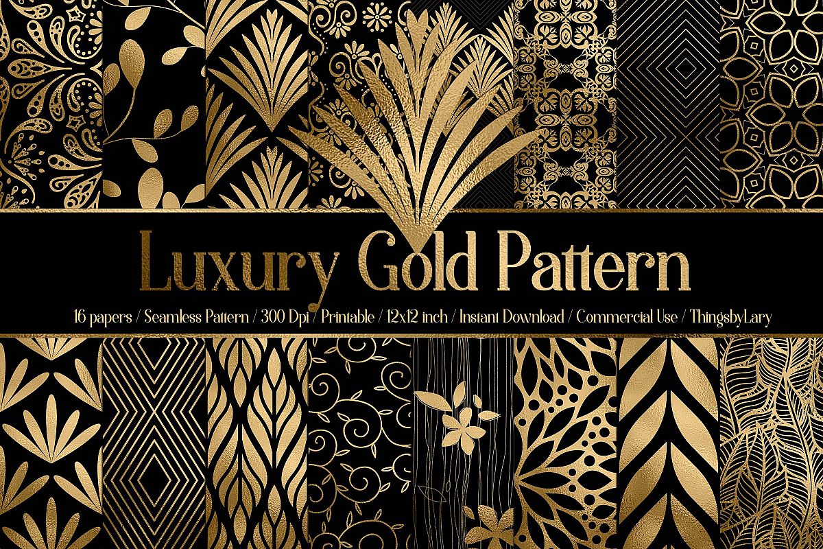 16 Seamless Black and Gold Foil Luxury Pattern Digital Paper (173247