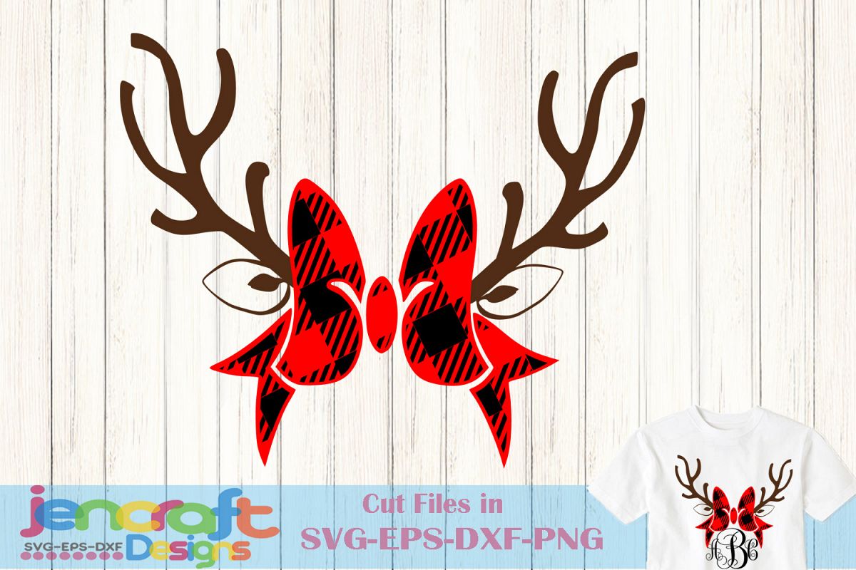 Download Plaid Antlers Bow monogram frame Deer SVG - Christmas SVG