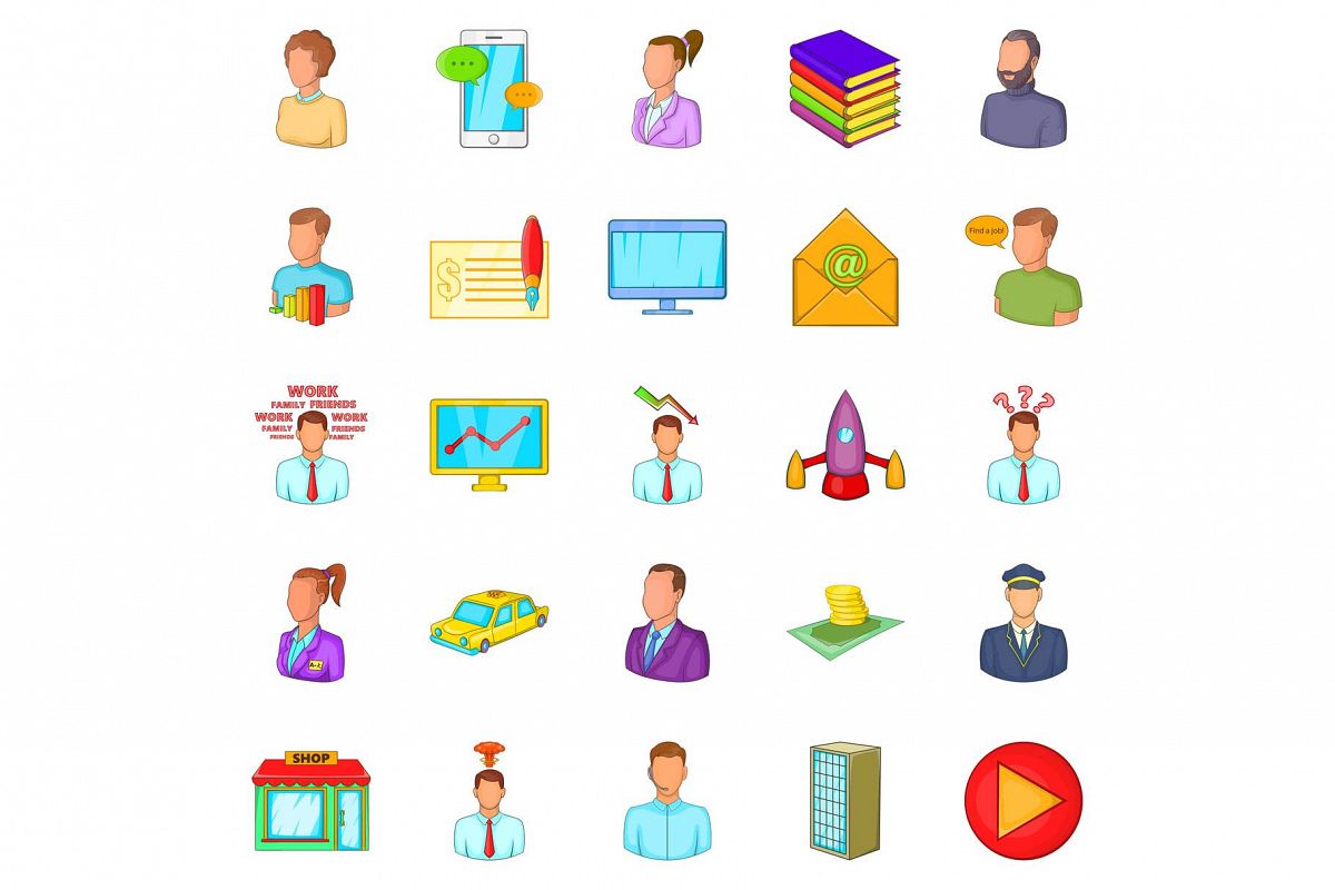 Process icons set, cartoon style example image 1