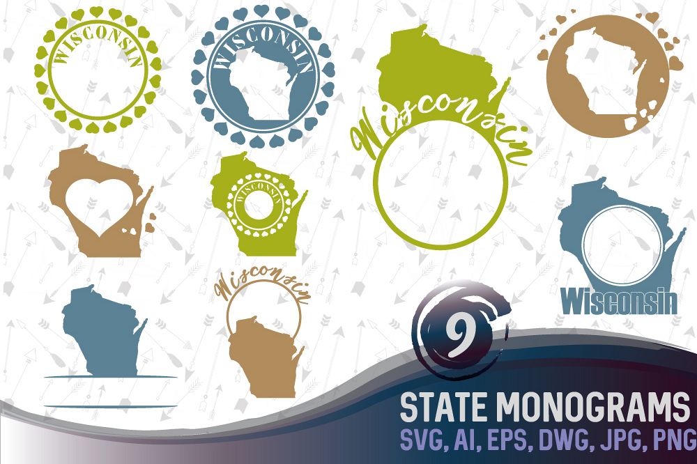 Wisconsin Monograms SVG, JPG, PNG, DWG, CDR, EPS, AI example image 1