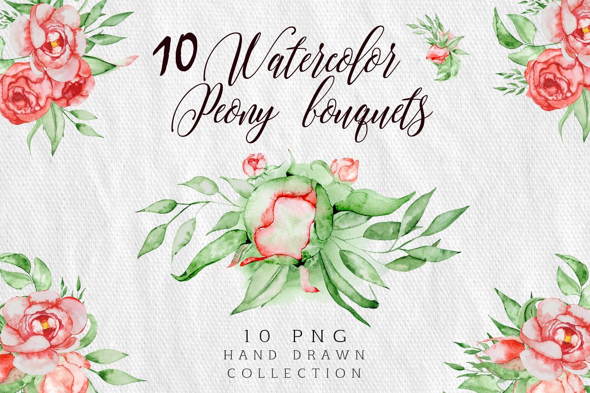 Watercolor peonies bouquets clipart example image 1