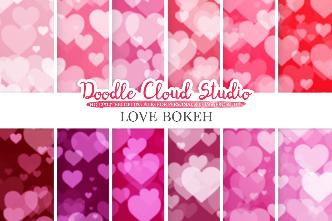 Romantic Hearts Bokeh digital paper, Valentine Bokeh Overlay, Pink Love Heart Bokeh backgrounds, Instant Download, Personal & Commercial Use example image 1