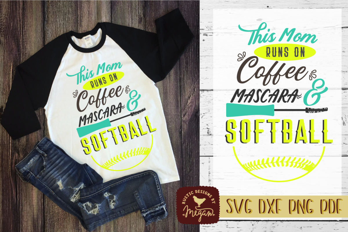 This Mom Runs On Coffee Mascara & Softball Sports Shirt SVG example image 1