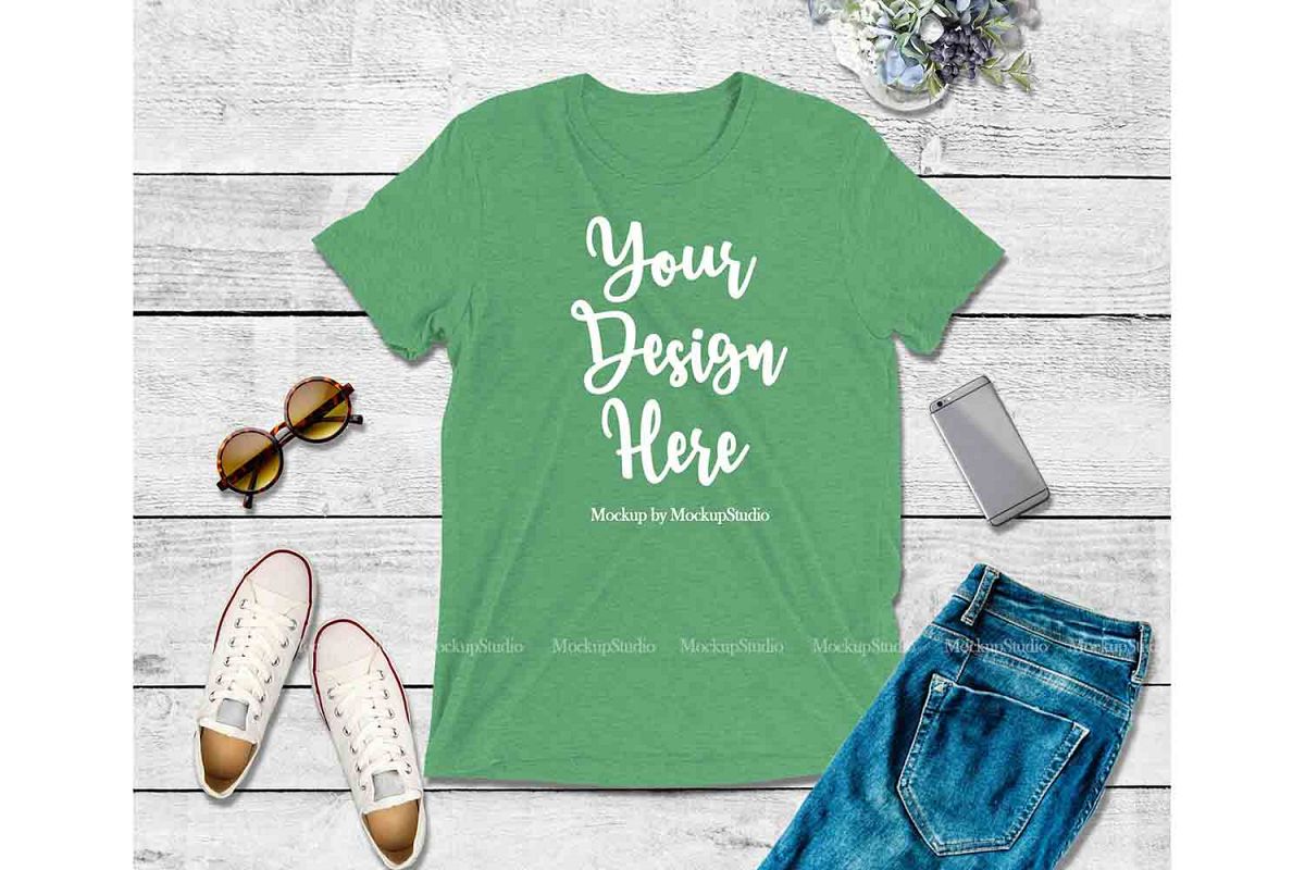 Download Green Shirt Mock Up, Bella Canvas 3413 Tshirt Mockup Displa