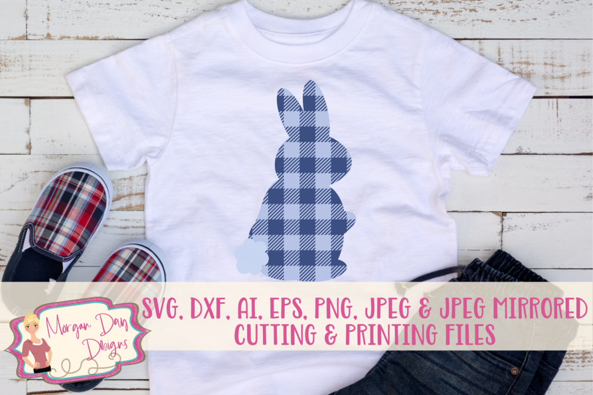 Buffalo Plaid Bunny - Easter SVG, DXF, AI, EPS, PNG, JPEG example image 1